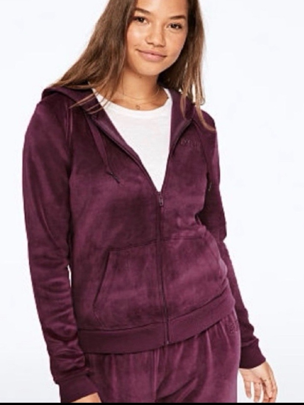 PINK Victoria's Secret Plum Velour Zip-Up Hoodie